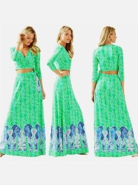 Lilly Pulitzer Ruari crop wrap top & maxi skirt Green Costa Verde S